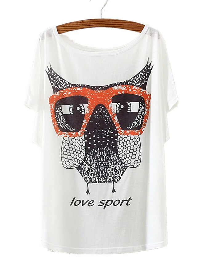  Women's Going out Club Active Batwing Sleeve Cotton Loose T-shirt - Bird Owl, Print White / Summer