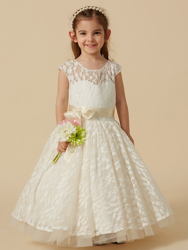  A-Line Knee Length Flower Girl Dress Cute Prom Dress Lace with Lace Fit 3-16 Years