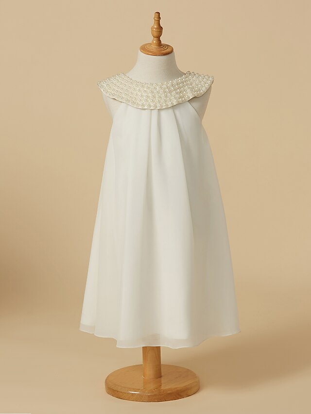  Sheath / Column Knee Length Flower Girl Dress First Communion Cute Prom Dress Chiffon with Beading Fit 3-16 Years