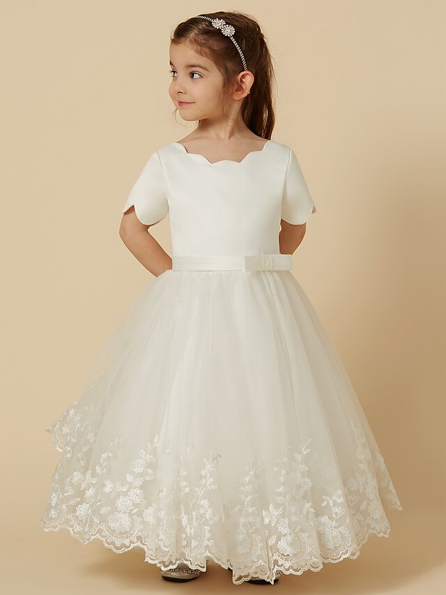  Πριγκίπισσα Μέχρι τον αστράγαλο Φόρεμα για Κοριτσάκι Λουλουδιών Χαριτωμένο φόρεμα χορού Σατέν με Ζώνη / Κορδέλα Κατάλληλο 3-16 ετών