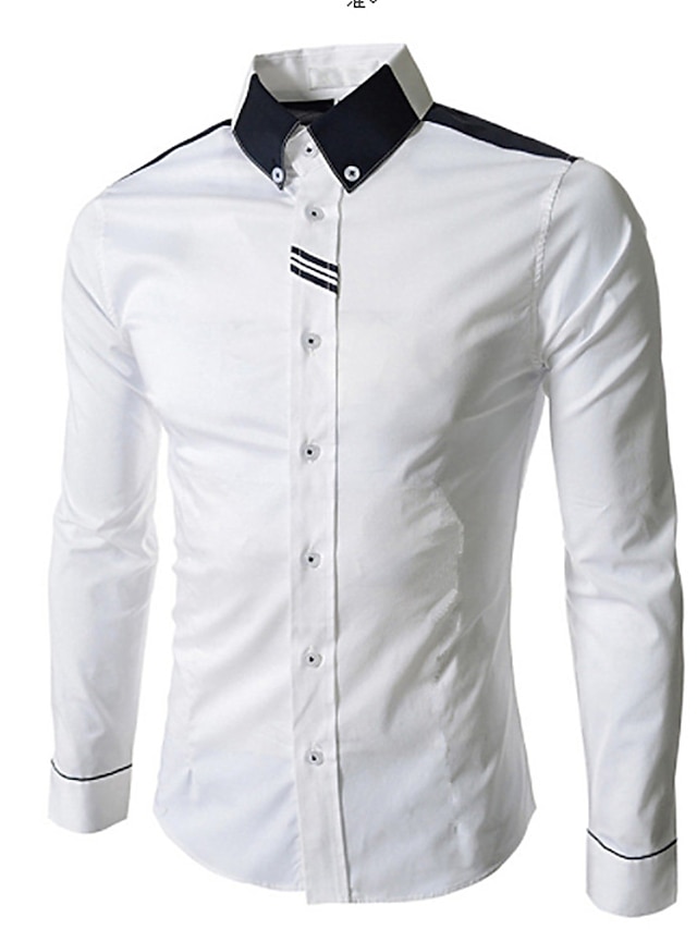  男性用 シャツ カラーブロック ボランダウン ホワイト グレー 長袖 日常 ワーク ベーシック スリム トップの ストリートファッション ビジネス