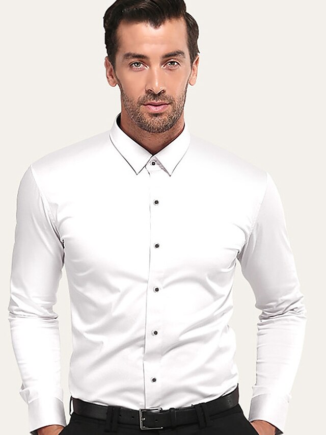  Men's Shirt Solid Colored Short Sleeve Party Tops Business Basic White Blue Yellow / Long Sleeve