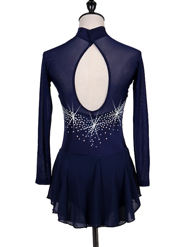 Figure Skating Dress Women's Ice Skating Dress Outfits Dark Navy Mesh ...