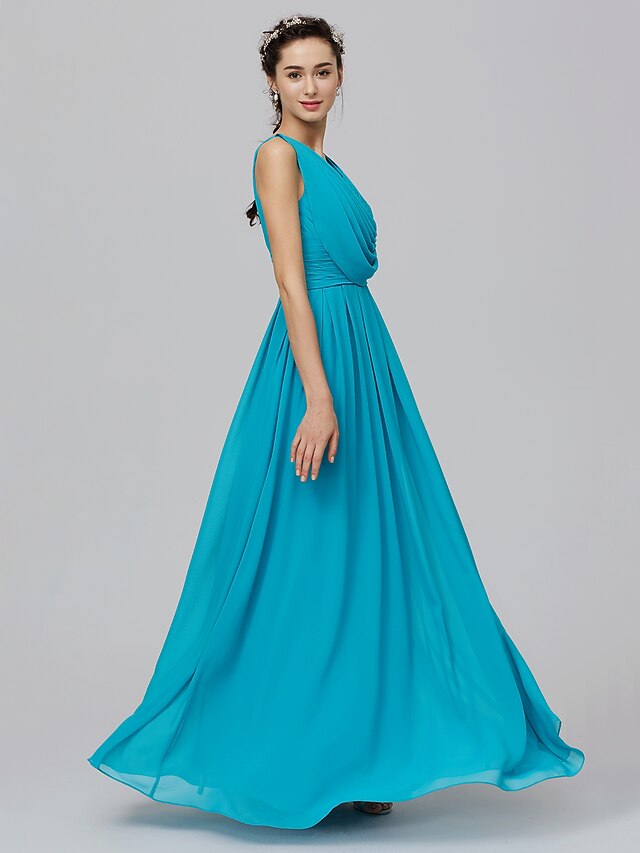 Deep V-Neck Beading A-line Bridesmaid Dress Floor Length Maid of Honor Dress