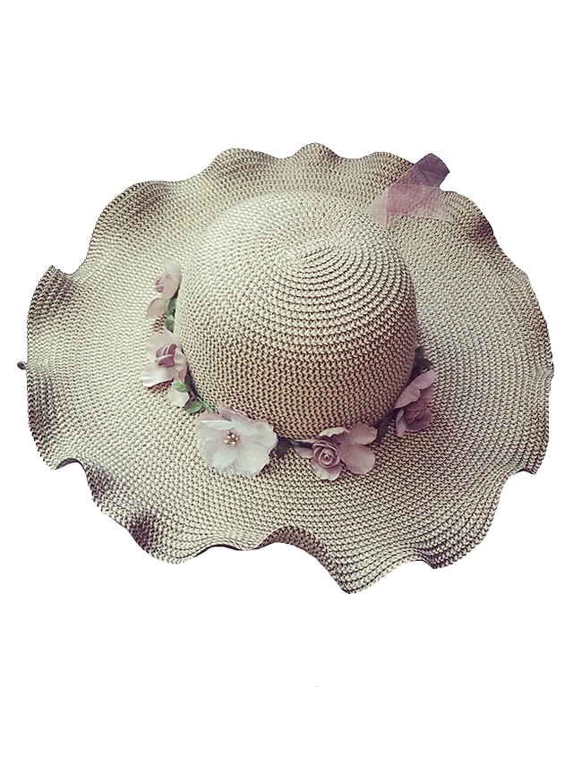  Women's Basic Holiday Mesh Straw Hat Sun Hat-Floral Summer Khaki / Fabric