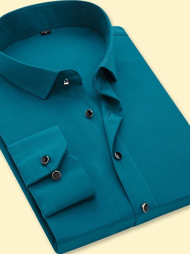  Per uomo Camicie Verde militare Blu Lavanda Manica lunga Squadrata Primavera & Autunno Matrimonio Abbigliamento