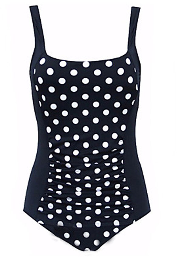  Women's Plus Size Vintage One-piece Swimsuit Print Polka Dot Strap Swimwear Bathing Suits Black