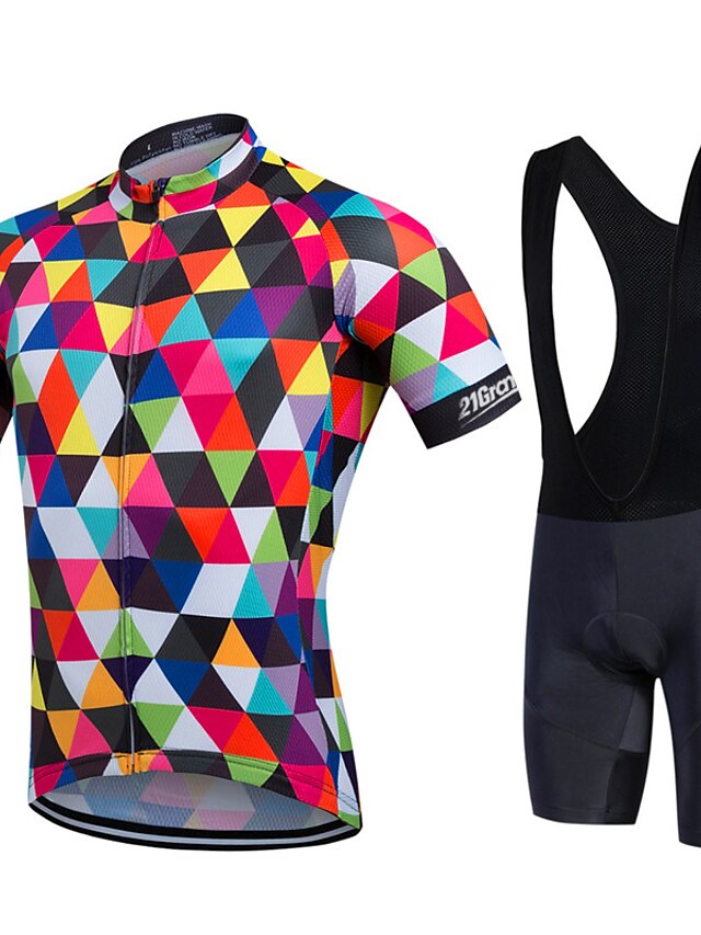  21Grams Herre Dame Cykeltrøje og shorts med seler Kortærmet Bjerg Cykling Vej Cykling Grøn Lilla Gul Argyle Plusstørrelser Cykel Shorts med seler Trøje Bib Strømpebukser Lycra Polyester 3D Måtte