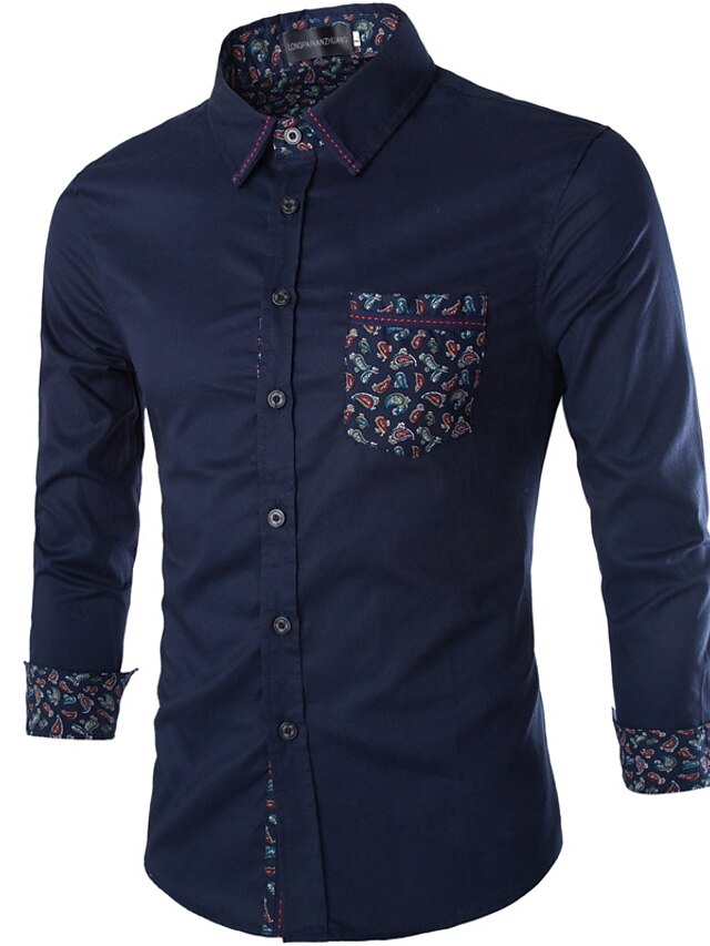  Men's Daily Shirt Geometric Print Long Sleeve Tops Business Basic Navy Blue / Spring / Summer