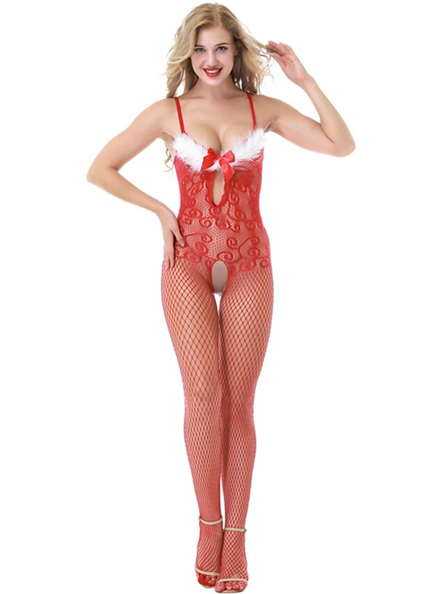  Pentru femei Costume Pijamale - Plasă, Crăciun Jacquard Roșu-aprins Mărime unică / Cu Bretele