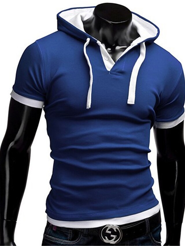  Men's T shirt Tee Solid Colored Hooded Black Gray Light gray Dark Gray Red Long Sleeve Casual Tops / Summer / Summer