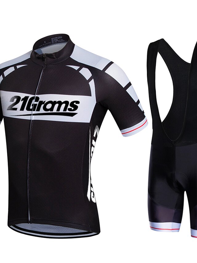  21Grams Homme Femme Maillot et Cuissard Avec Bretelles Velo Cyclisme Manches Courtes VTT Vélo tout terrain Vélo Route Noir Mode Grande Taille Vélo Ensembles de Sport Lycra Polyester La peau 3