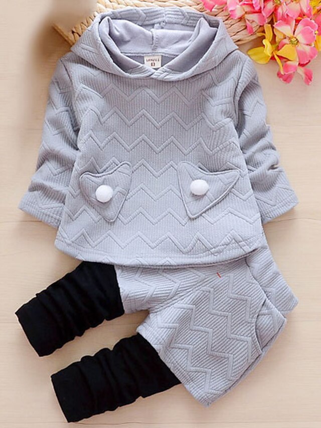  Girls' 3D Solid Colored Clothing Set Long Sleeve Basic Polyester Kids