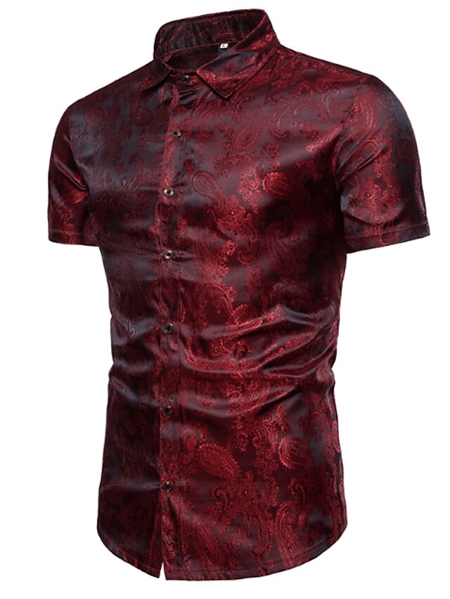  Men's Club Cotton Shirt - Solid Colored / Geometric Classic Collar / Short Sleeve