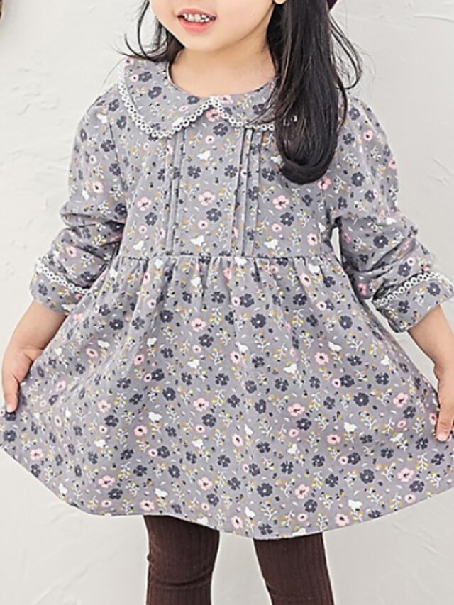  Baby Girls' Street chic Floral Long Sleeve Cotton Dress / Toddler