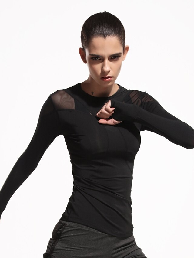  Women's Solid Colored Mesh T-shirt Active Sports Black