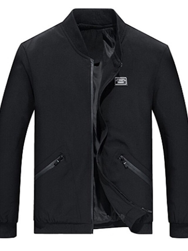  Men's Daily Basic Fall & Winter Regular Jacket, Solid Colored Stand Long Sleeve Polyester Blue / Black XXXXXL / XXXXXXL / 8XL