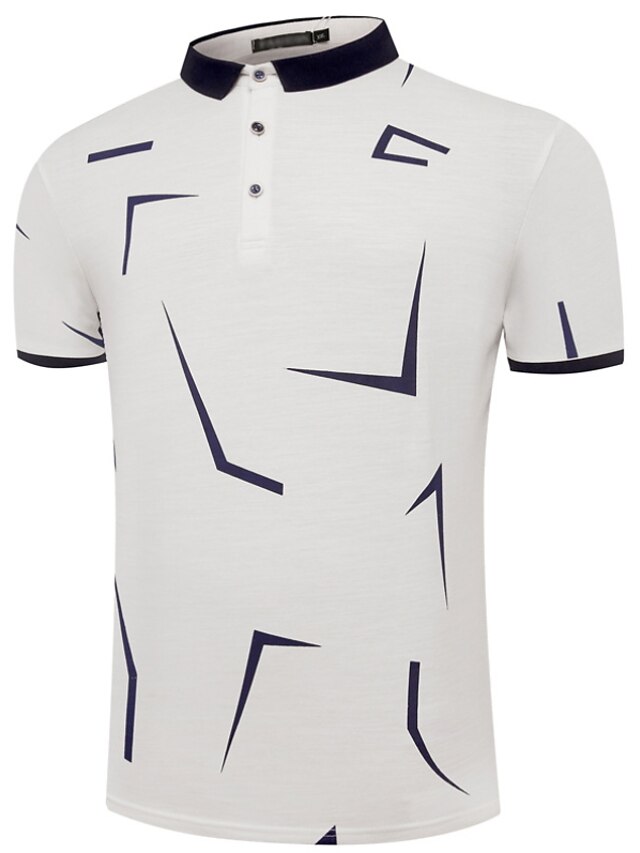  Men's Daily Basic Cotton Polo - Geometric Print Shirt Collar Green / Short Sleeve / Summer
