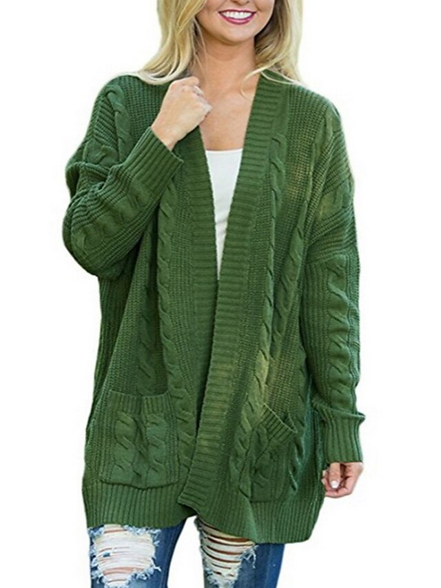  Women's Going out Solid Colored Long Sleeve Regular Cardigan Sweater Jumper, V Neck Black / Yellow / Green S / M / L