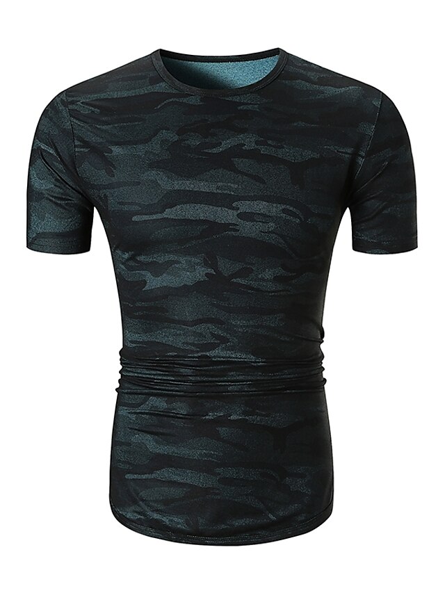  Heren camouflage T-shirt - Katoen Standaard Dagelijks Ronde hals blauw / Rood / Klaver / Zomer / Korte mouw