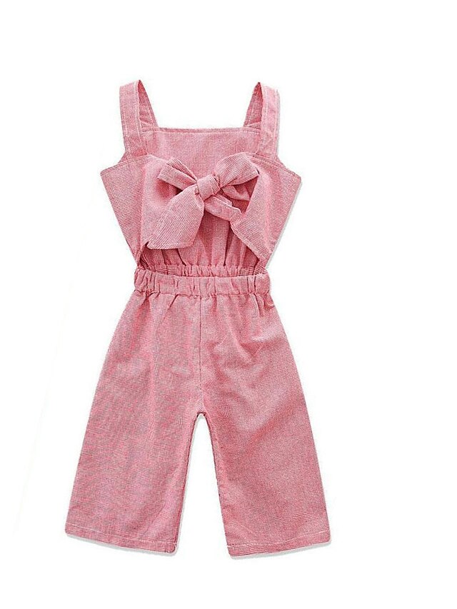  Kids Girls' Active Vintage Daily Going out Solid Colored Bow Sleeveless Regular Clothing Set Blushing Pink