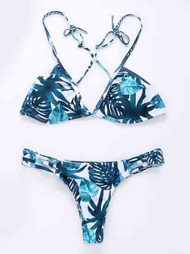  Damskie Pasek Niebieski Dół typu Cheeky Bikini Stroje kąpielowe - Kwiaty S M L Niebieski / Super seksowny