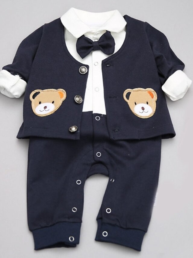 Baby Boys' Active / Basic Daily Print Long Sleeve Regular Clothing Set Navy Blue / Toddler