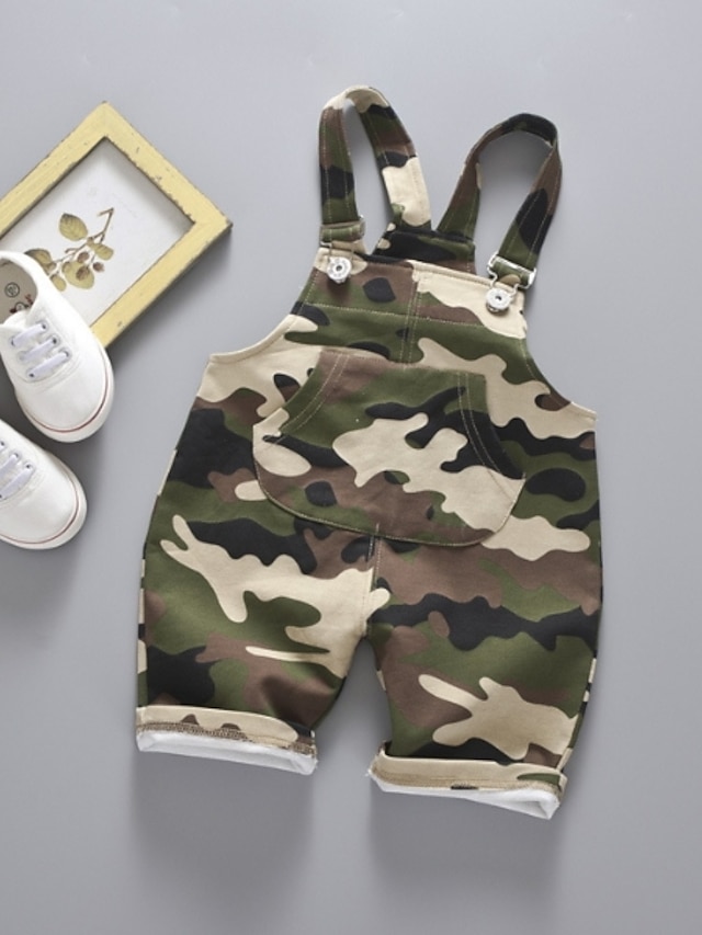 Baby Boys' Basic Print Overall & Jumpsuit Army Green