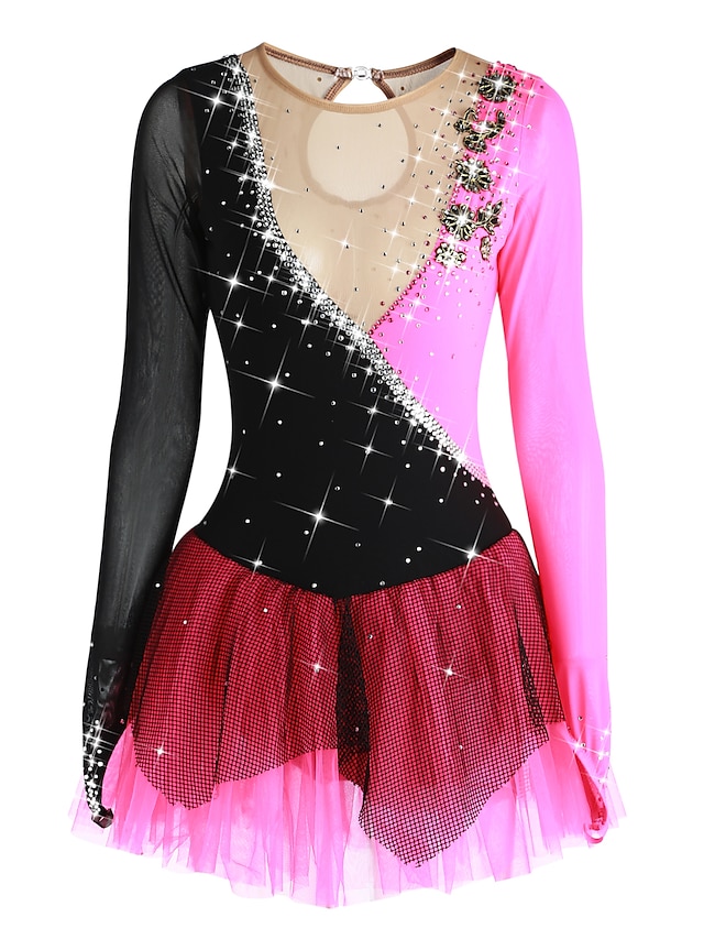 Sports & Outdoors Ice Skating | Figure Skating Dress Womens Girls Ice Skating Dress Outfits Vivid Pink Flower Patchwork Spandex 