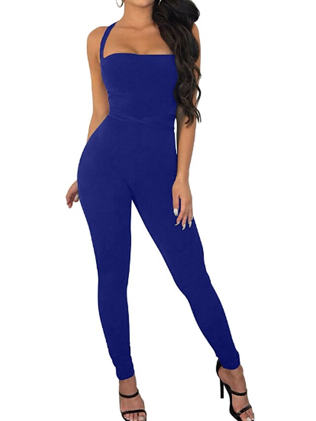  Women's Daily Sports Halter Neck Black Wine Royal Blue Jumpsuit Solid Colored / Pencil