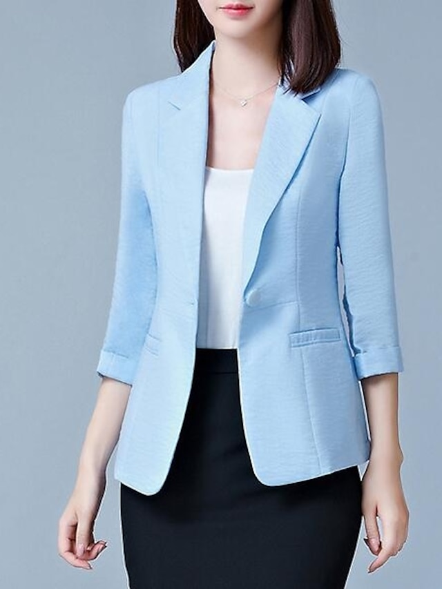 Women's Going out Regular Blazer, Solid Colored Peter Pan Collar 3/4 ...