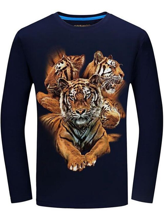  Bărbați Mărime Plus Size Animal Tigru Imprimeu Tricou Șic Stradă Zilnic Rotund Negru / Bleumarin / Primăvară / Toamnă / Manșon Lung