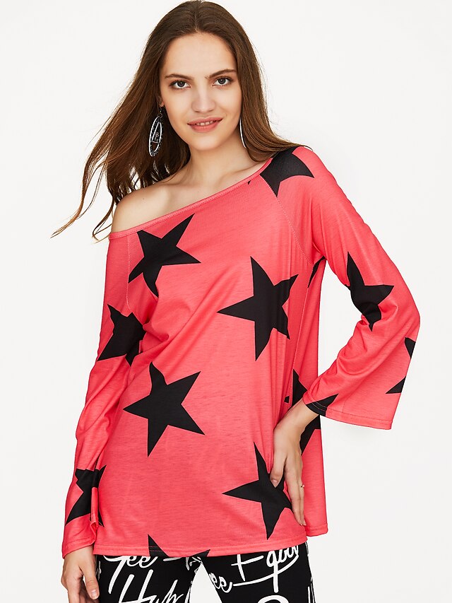  Mujer Camiseta, Escote Barco Geométrico Rosa