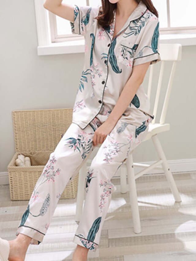  Mulheres Decote Quadrado Conjunto Pijamas - Estampado, Geométrica