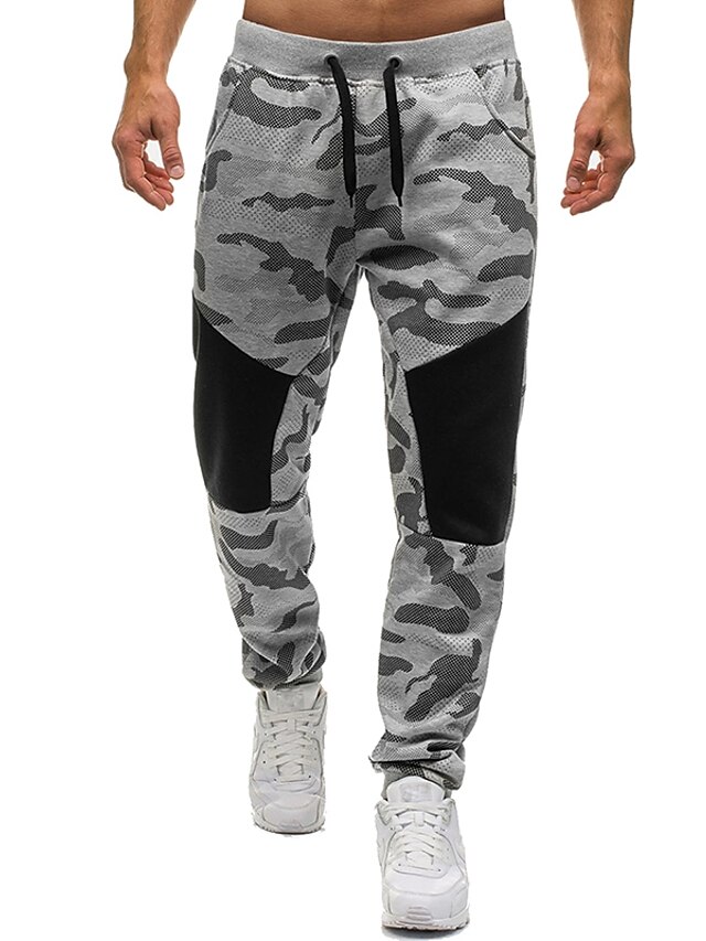  Men's Basic Daily Loose Sweatpants Pants - Color Block / Camo / Camouflage Cotton Black Gray L XL XXL
