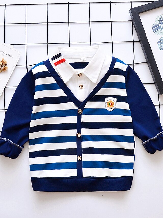  Toddler Boys' Vintage Solid Colored Long Sleeve Cotton Blouse Blue