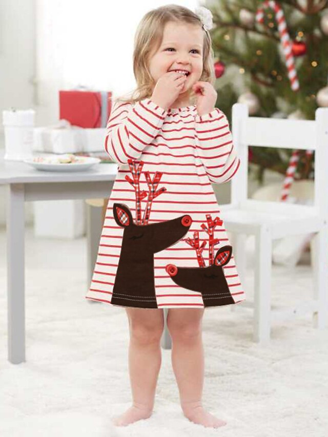  子供 幼児 女の子 ヴィンテージ 甘い クリスマス 祝日 学校 ストライプ クリスマス 半袖 膝上 ドレス ルビーレッド