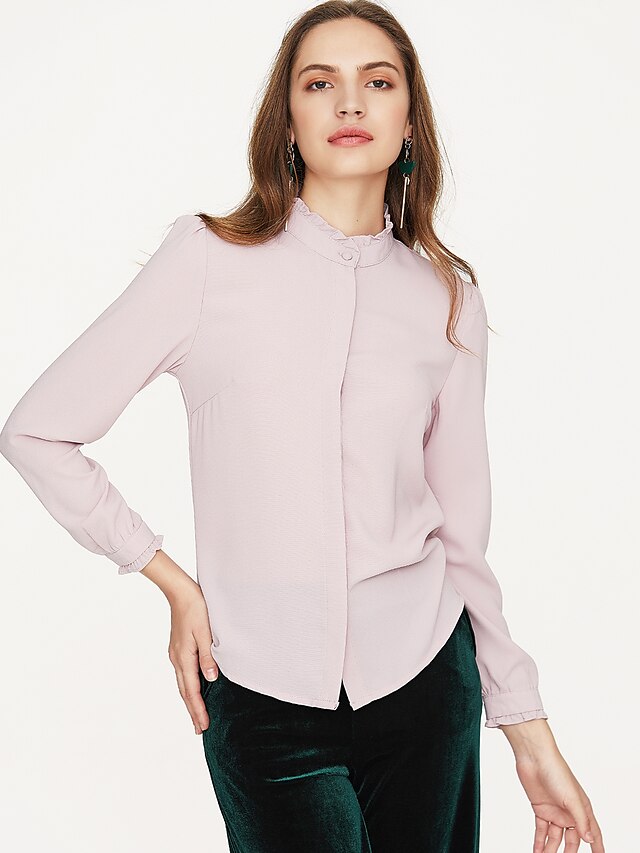  Women's Shirt Solid Colored Shirt Collar Pink Gray White Daily Modern Style Clothing Apparel Cotton Chic & Modern / Long Sleeve