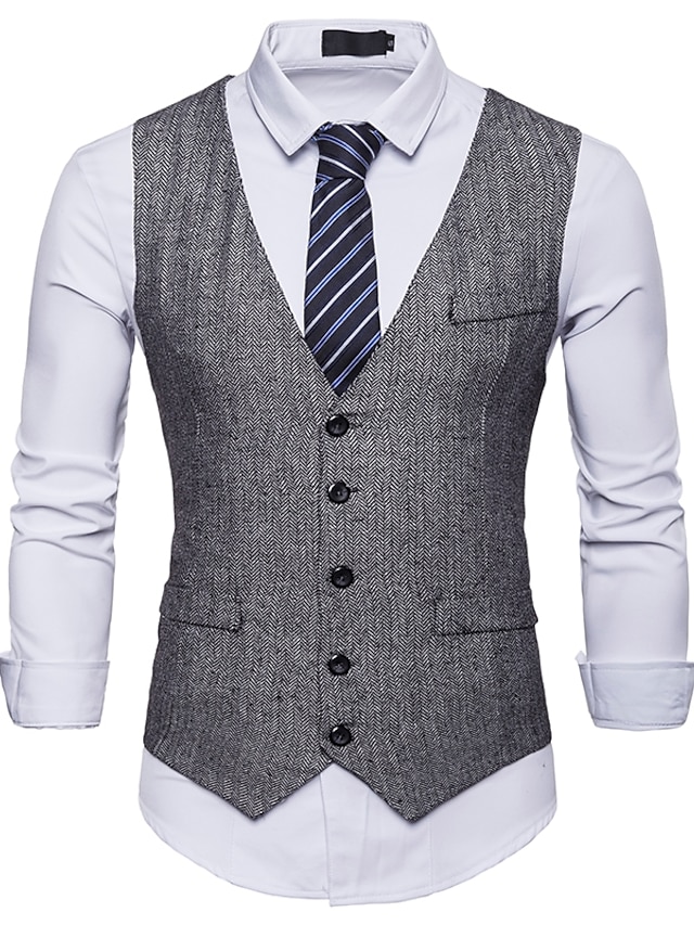 Men's Winter Coat Vest Waistcoat Wedding Party Work Business Basic ...