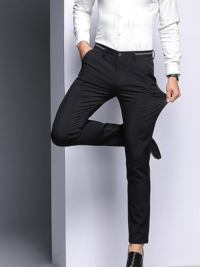  男性用 スーツ ズボン ソリッド 全長 フォーマル ビジネス 日常 ベーシック カジュアル ブラック ブルー ハイウエスト