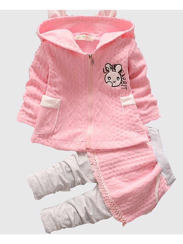  Baby Girls' Basic Daily Solid Colored / Print Long Sleeve Regular Cotton Clothing Set Blushing Pink / Toddler