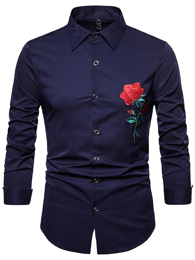 Mens Clothing Mens Shirts | Mens Shirt Floral Solid Colored Square Neck Daily Work Embroidered Long Sleeve Slim Tops Business Ba