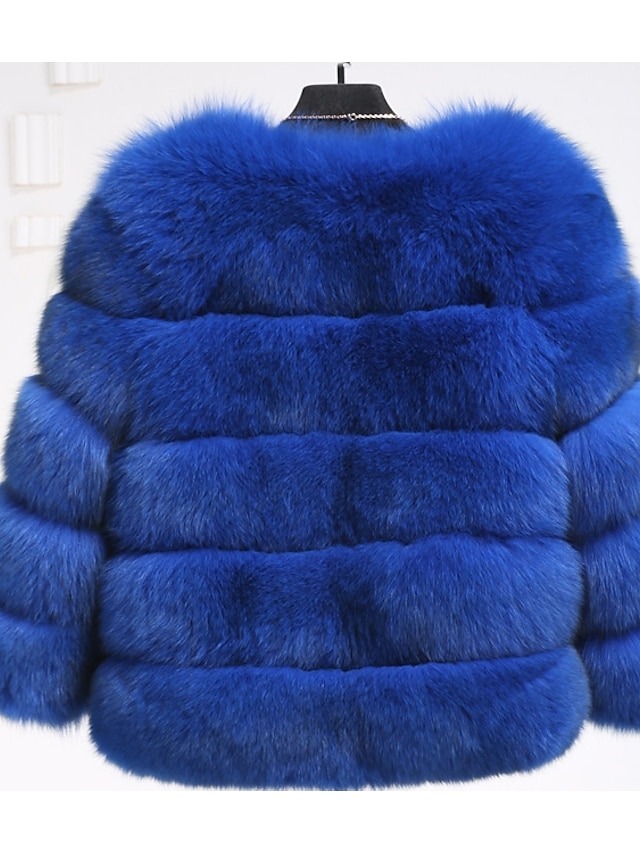  Women's Daily / Going out Sophisticated Winter Long Fur Coat, Solid Colored V Neck Long Sleeve Faux Fur / PU Light Blue / Light gray / Royal Blue / Loose