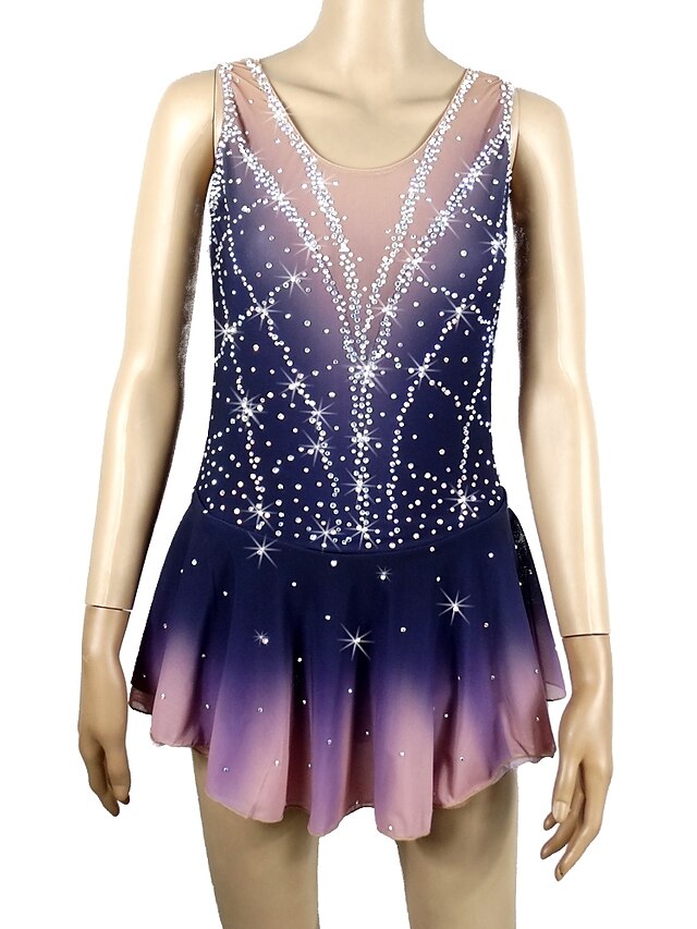  Figure Skating Dress Women's Girls' Ice Skating Dress Outfits Random Colors Open Back Halo Dyeing Spandex Micro-elastic Professional Competition Skating Wear Handmade Sequin Sleeveless Figure Skating