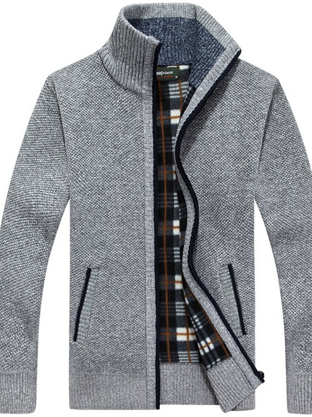  Men's Unisex Sweater Cardigan Zipper Pocket Stylish Casual Fleece Rib Fabrics Long Sleeve Regular Fit Sweater Cardigans Stand Collar Fall Winter Black Wine Light gray / Wash with similar colours