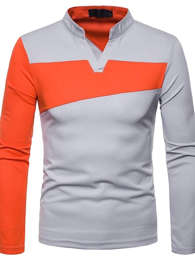  Men's Golf Shirt T shirt Color Block Long Sleeve Daily Tops V Neck Black Orange Gray