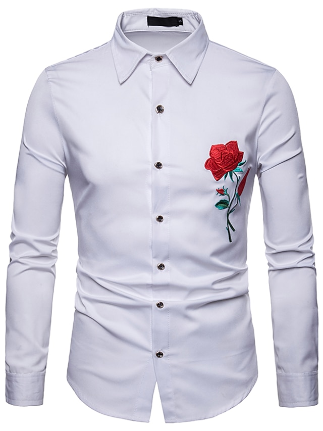 Mens Clothing Mens Shirts | Mens Shirt Floral Solid Colored Square Neck Daily Work Embroidered Long Sleeve Slim Tops Business Ba