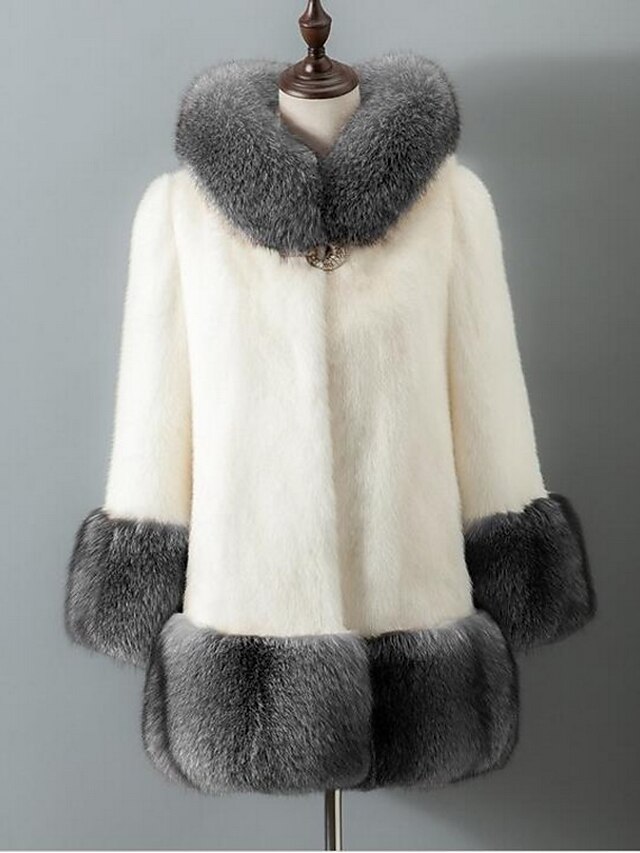  Women's Fur Coat Regular Solid Colored Daily Basic Plus Size White Black S M L