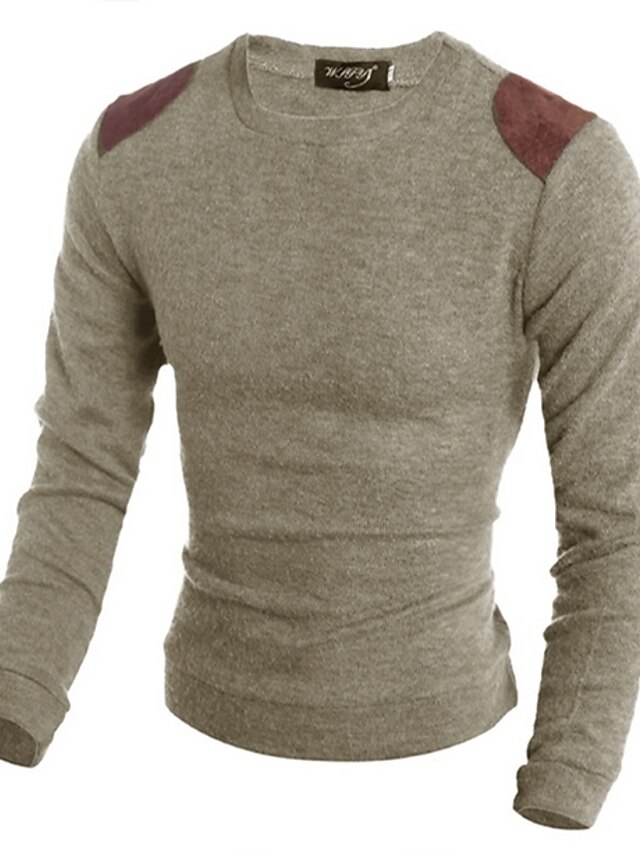  Men's Daily Color Block Long Sleeve Slim Regular Pullover, Round Neck Brown / Beige / Gray L / XL / XXL