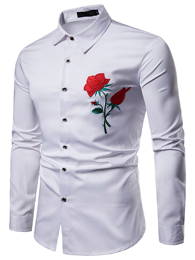 Mens Clothing Mens Shirts | Mens Shirt Floral Solid Colored Square Neck Daily Work Embroidered Long Sleeve Slim Tops Business Ba